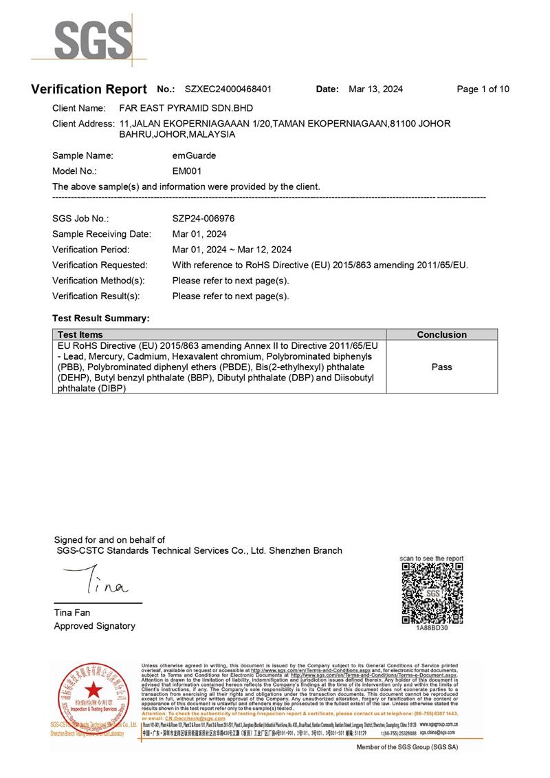 Súlad so smernicou RoHS s certifikátom SGS